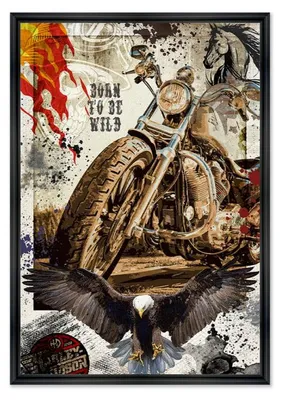 Image de Cadre en bois avec impression en PVC vernis "Born To Be Wild" - Noir - 40 x 60 cm - Collection Rubix