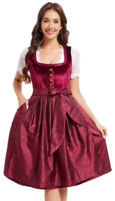 Produktbild von YesFashion Dirndl Damen Trachtenkleid Midi Samt Dirndlkleid   Outfit mit Dirndlschš¹rzen Weinrot 42