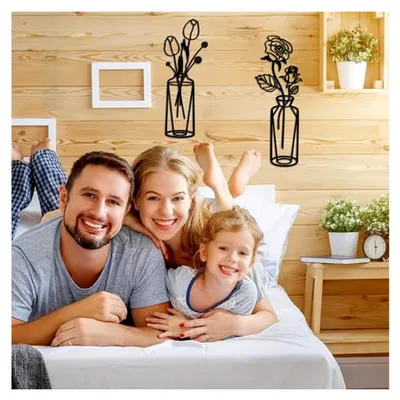 Produktbild von 2 Stück Wanddekoration Blumen aus Metall in Schwarz, Wandvasen und Wandbilder, Blumenvasen für Wandkunst im Wohnzimmer, Badezimmer, Schlafzimmer, Esszimmer, Küche und Flur