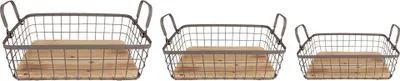 Immagine prodotto di Cesto portaoggetti Clayre & Eef Set di 3 cesti 38x28x11 cm Grigio Marrone Ferro
