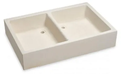Image de Evier 2 vasque béton – Couleur Champagne RAL 1733 – Pour extérieur
