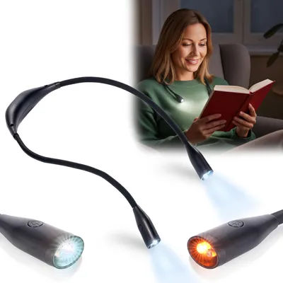 Produktbild von LED-Leseleuchte zum Umhängen – Dimmbare Akku-Leselampe mit 3 Farbtemperaturen, flexiblen Schwanenhälsen & 6 Stunden Leuchtdauer