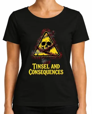 Produktbild von Tinsel and Consequences Totenkopf Lametta Warnschild Skull Gefahr Damen T-Shirt, Schwarz, 3XL