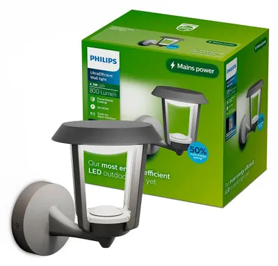 Immagine prodotto di Philips Lampade da parete Nuvy, 4,3 W, antracite, alluminio, I, stile contemporaneo, garage, giardino, terrazza, sensore giorno/notte