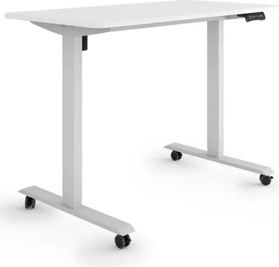 Produktbild von ESMART Germany ETX-121GW 120 x 60 cm Weiß Ergonomischer Steh-Sitz-Schreibtisch auf Rollen Stufenlos elektrisch höhenverstellbar 78,5 - 128,5 cm 3x Memory Aktivitätserinnerung Soft-Start/Stopp