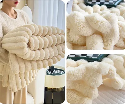 Produktbild von Kuscheldecke 200 x 230cm Fleecedecke Flauschige Decke Super Dicke Wohndecke Weiche Warme Korddecke für Bett Couch, Milchig Weiß