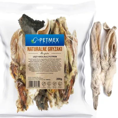 Produktbild von PETMEX Kaninchenohren mit Fell – Leckerli für Hunde – 200g