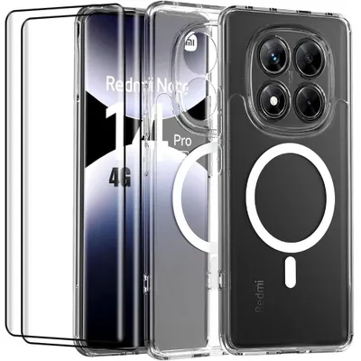 Image de Coque + 2 Verres Trempés pour Xiaomi Redmi Note 14 Pro 4G (pas pour 5G) Protection avec Anneau Magnétique