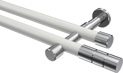 Produktbild von Interdeco Gardinenstange / Vorhangstange Weiß / Chrom, Typ Prestige Elanto (Rillenzylinder) ohne Ringe, 20 mm Ø 2-läufig, 140 cm