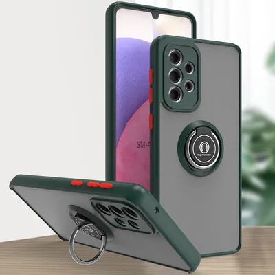 Produktbild von Samsung A33 5G Hülle, Ring Halter Ständer Matte Transluzent TPU Rahmen Stoßfest Schutzhülle für Samsung Galaxy A33 5G dunkelgrün