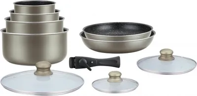 Image de Batterie de cuisine revetement pierre avec manche amovible 10 pieces carbon Herzberg HG5000-CAR