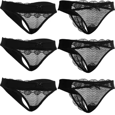 Produktbild von Fabio Farini - 6 Stück Damen String Tanga für Frauen - Höschen Set mit transparenter Spitze Reizwäsche Unterhosen