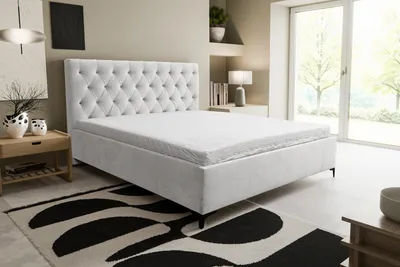 Image de VENASI Glamour Lit Chesterfield 140x200 Lit en velours Lit capitonné avec coffre de lit et sommier à lattes SAMT BEIGE
