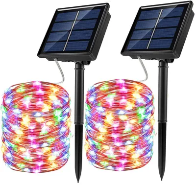 2er Pack Solar-Lichterkette, 100 LED, 30ft, 8 Modi, Kupferdraht, mehrfarbig