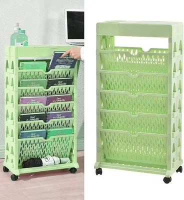 Immagine prodotto di Libreria mobile, verde, 5 ripiani, su ruote