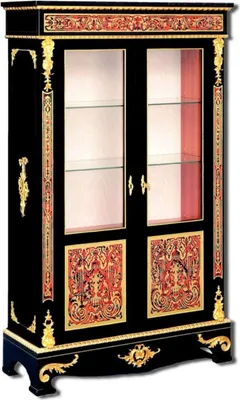 Image de Casa Padrino Luxe Baroque Boulle Vitrine Noir / Rouge / Or 93 x 35 x H. 152 cm - Armoire vitrine en bois massif faite main avec 2 portes - Meubles baroques raffinés