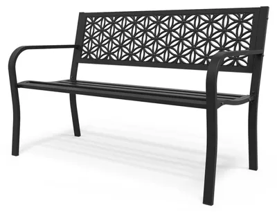 Immagine prodotto di Panca da giardino in metallo, stile retrò, resistente alle intemperie, per 2-3 persone, con schienale e braccioli decorati con motivi floreali, capacità di carico fino a 360 kg, colore nero