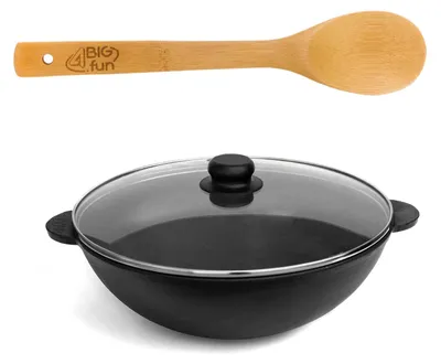 Zdjęcie produktu dla Wok Ø28 cm patelnia wok 3.7 L patelnia żeliwna szklana pokrywa Kasan Asia grill zapiekanka