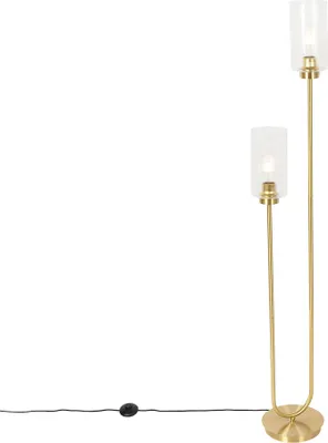 Zdjęcie produktu dla Lampa podłogowa art deco złota ze szkłem 2-punktowa - Laura