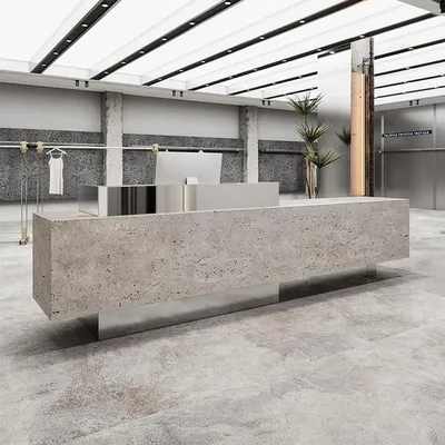 Immagine prodotto di Bancone, bancone per reception commerciale, struttura in metallo, superficie grigia effetto pietra, adatto per bar, negozi, reception, 200×60 cm 【DLSA200】