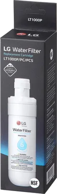 A product box for an LG water filter replacement cartridge.