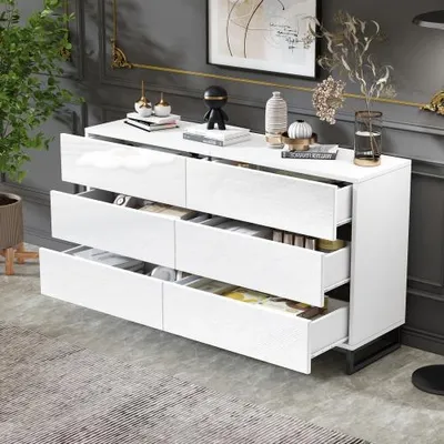 Produktbild von Sideboard, Wohnzimmerschrank mit 6 Schubladen,Hochglanz-Kommode,Schrank mit 3 Metallbeinen140*39,5*78,5cm