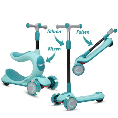 Produktbild von Habib Kinderroller 3-Rad mit LED Licht | Klappbar & Höhenverstellbar: Grün