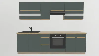 Obrázek produktu pro Kuchynská linka 270 cm – tmave zelená kuchyne – s pracovní deskou z dubu Artisan – vestavená kuchyne se zásuvkami s kovovými úchytkami – zlaté úchytky – GLAMOUR A PLUS