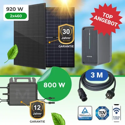 Produktbild von Balkonkraftwerk 920W Komplettset mit Marstek 800W Wechselrichter, Marstek B2500D 2,24kWh speicher & bifacialen Dual-Glas Modulen
