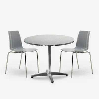Immagine prodotto di Set da giardino con 2 sedie moderne e tavolo rotondo da 70 cm in acciaio Remos - grigio