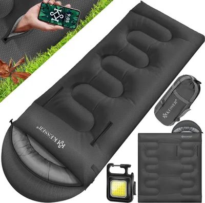 Produktbild von KESSER® Schlafsack Outdoor | Deckenschlafsack 3-4 Jahreszeiten | Camping-Sleeping-Bag für Erwachsene & Kinder | Leicht Tragbar Warm & Wasserabweisend inkl. Campinglampe & Seitentasche