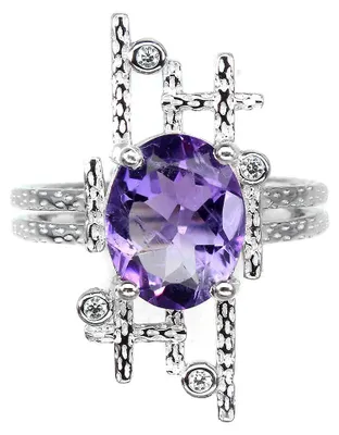 Produktbild von 925er Silberring mit Amethyst und Zirkonia, Größe 11