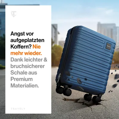 Produktbild von Travely Premium Handgepäck Koffer 55x40x20cm - passend für Ryanair, Lufthansa, Eurowings und co. I 36L Trolley Handgepäck mit sanften Rollen und praktischem TSA Schloss, Reisekoffer