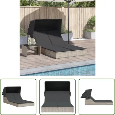 Produktbild von The Living Store Doppel-Sonnenliege mit Dach und Auflagen Hellgrau Poly Rattan