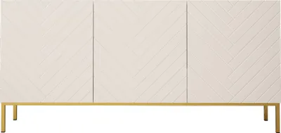 Obrázek produktu pro Komoda GINAX 160 cm bílá matná / bílý lesk se zlatým rámem skříňový bufet s vysokou deskou