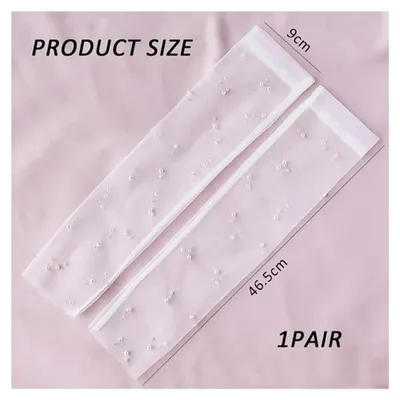 Produktbild von Perlennetzhandschuhe, lange fingerlose Handschuhe, transparente Tüllhandschuhe, geeignet für Hochzeitskleider (Weiß)