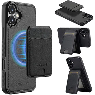 Produktbild von iPhone 17 Hülle - LC.IMEEKE L3 - Leather Back Cover mit Kartenhalter - MagSafe Compatible - Schwarz