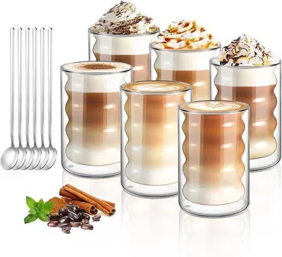 Produktbild von Doppelwandige Kaffeegläser 350 ml Set von 6 - Teegläser für Cappuccino und Latte Macchiato