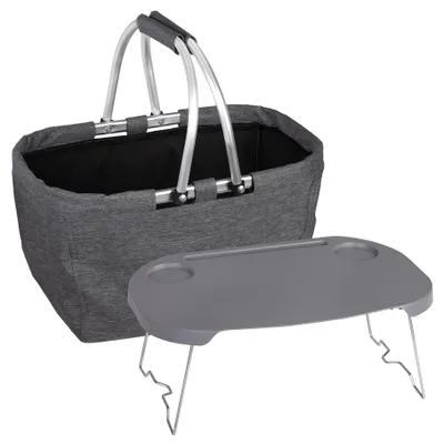 Produktbild von Picknickkorb 2in1 Einkaufskorb mit Tisch Deckel klappbar Camping