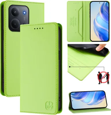 Obrázek produktu pro Kožené pouzdro pro Xiaomi Redmi 15C 5G/4G, flipové pouzdro s přihrádkami na karty, peněženkou a stojánkem Zelený