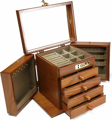 Produktbild von Schmuckaufbewahrung 5 Schichten Schmuckschrank Schmuckschatulle mit Schloss + 2 ausklappbare Schränke