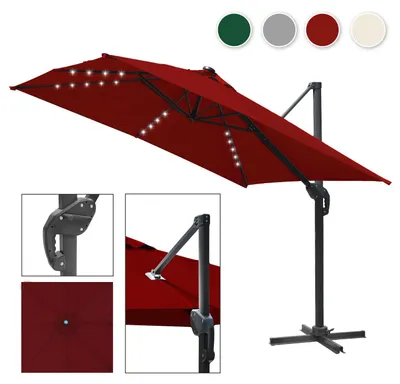 Zdjęcie produktu dla Parasol ogrodowy Izrielar w kolorze czerwonym z oświetleniem LED – parasol ogrodowy o średnicy 300 cm, z ochroną przed promieniowaniem UV, z korbą i stabilnym masztem