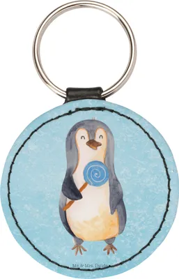 Produktbild von Mr. & Mrs. Panda Anhänger Pinguin Lolli - Eisblau - Geschenk, Süßigkeiten, Schlüsselanhänger, Heißhunger, Naschen, Pinguine, Spruch, motiv, Bedruckt, kleiner