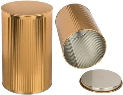 Produktbild von Runde goldene Metall-Dose, 3D-Design, ca. 11 x 17,6 cm