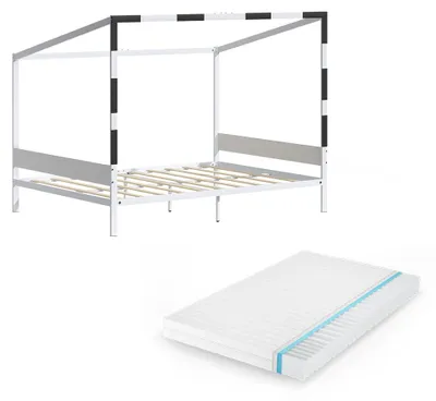 Produktbild von Kinderbett Vitalispa Goal Weiß/Schwarz 140x200 mit Matratze, Model 62987
