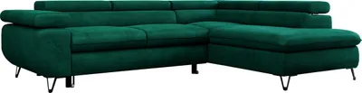 Produktbild von Ecksofa Sofa Grün, Wohnlandschaft L-Form mit Schlaffunktion und Bettkasten, Schlafsofa mit Bettkasten, Sofa mit Einstellbare Kopfstützen, Peter L - Dunkelgrün Velvet - Rechts Grün
