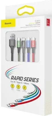Obrázek produktu pro Baseus kabel USB kabel 4v1 iPhone / 2x USB typ C / Micro USB kabel s nylonovým opletením 3,5A 1,2 m černý (CA1T4-B01)