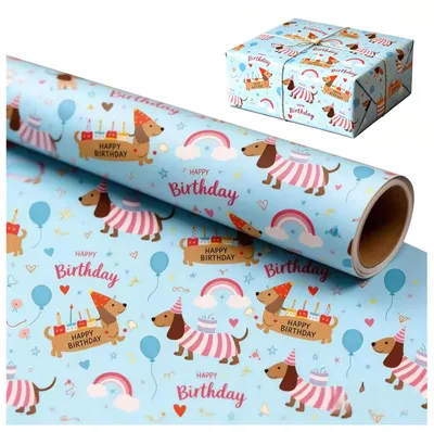 Produktbild von Geschenkpapier Kindergeburtstag, Teckelmotive, 43 cm x 10 m, Geschenkverpackung
