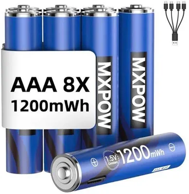 Obrázek produktu pro 8 x AAA baterie, nabíjecí, lithium-iontové, 1,5 V, 1200 mWh, USB-C, 4 v 1