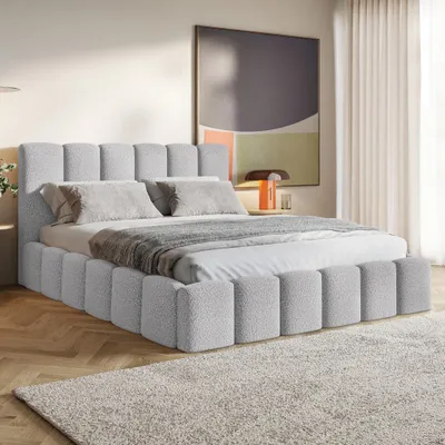 Produktbild von MOTIVENA Nunu Bubble Polsterbett 180x200 mit Bettkasten, Holz Lattenrost, Bubble Bett 180x200 Grau Boucle (Catch me 24)